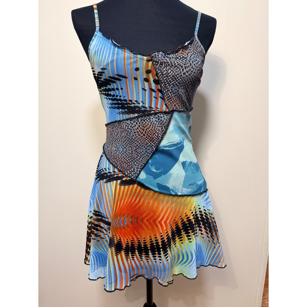 Y2K Baby Doll Mini Patchwork Mesh Dress Size S Festival Indie Sleeze Fairy